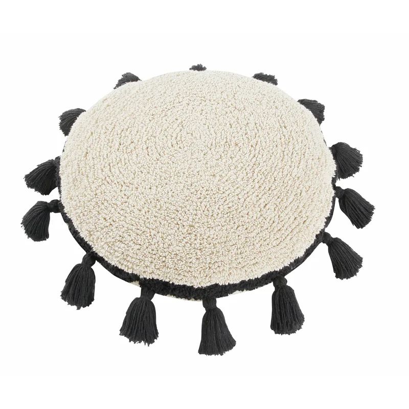 Circle Tassels Black Cotton Blend Kids' Throw Pillow