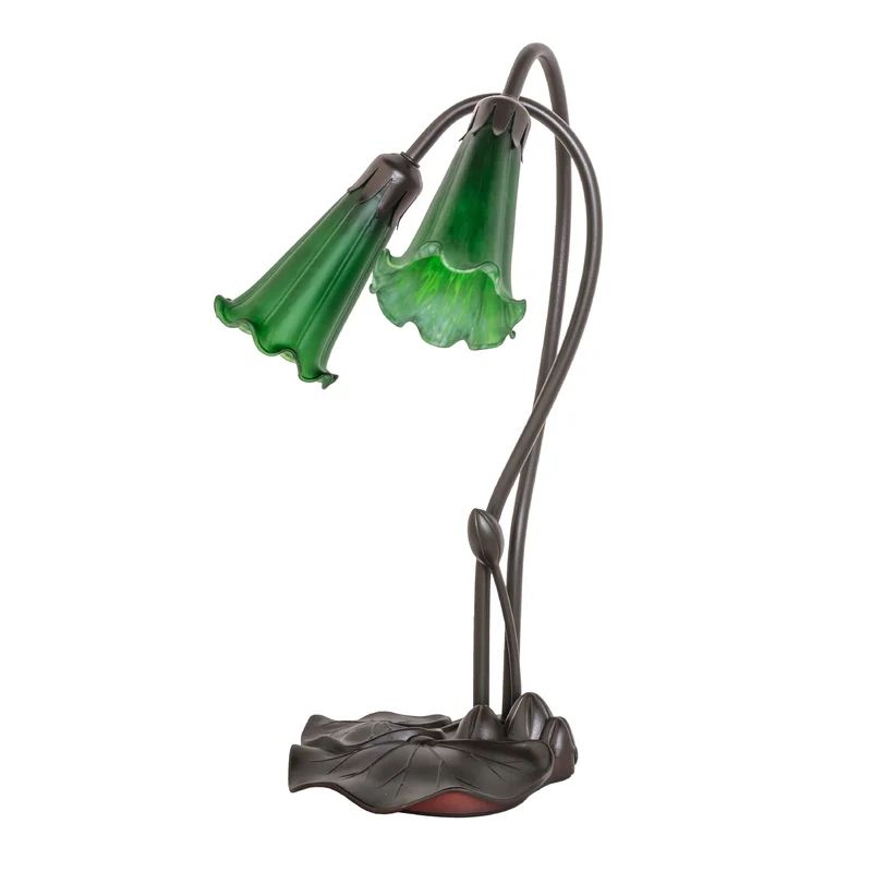 Emerald Green Pond Lily 16" Bronze Stained Glass Accent Lamp