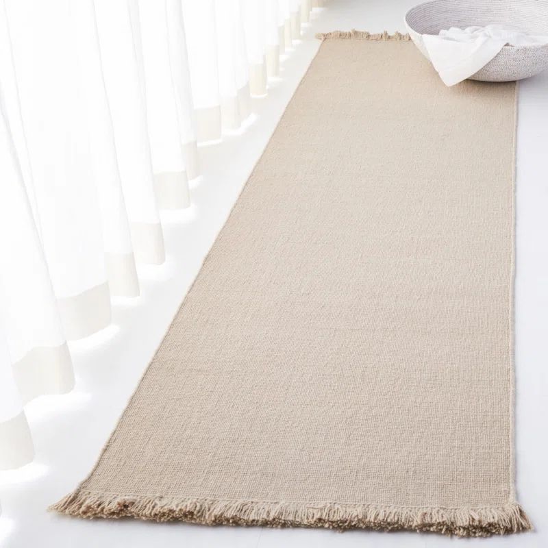 Beige Hand-Knotted Wool Runner Rug 2'3" x 8'