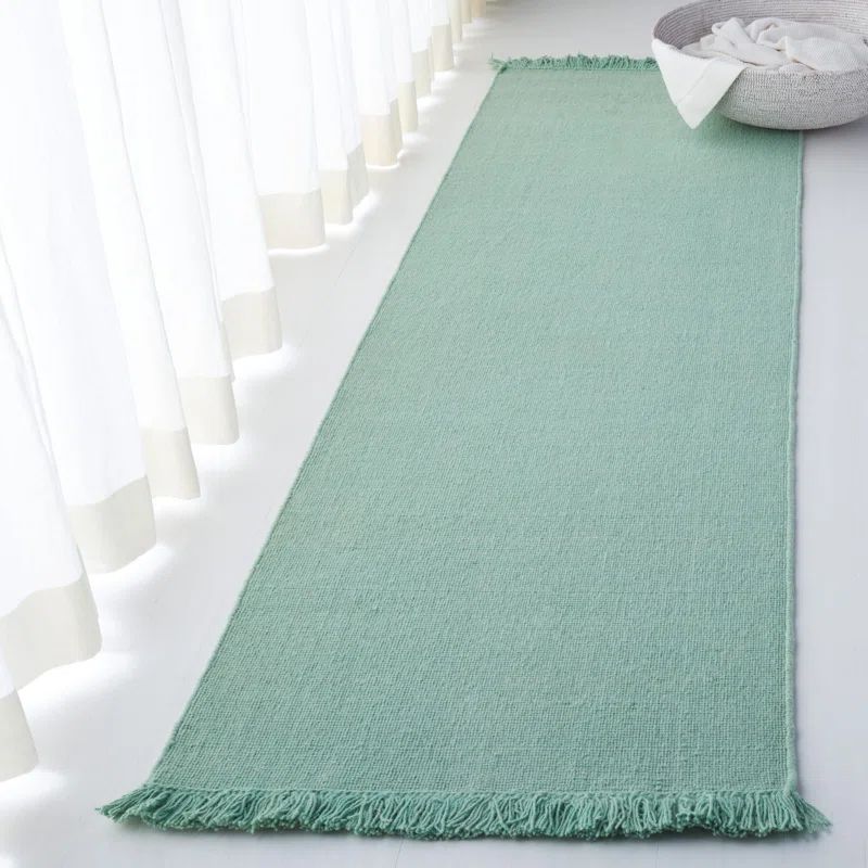 Elegant Hand-Knotted Light Green Wool Runner Rug, 2'3" x 8'
