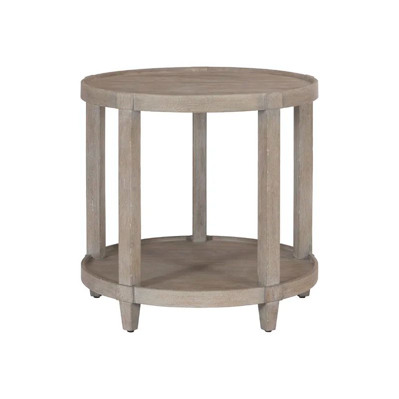 Gray Round Wood and Metal Transitional End Table