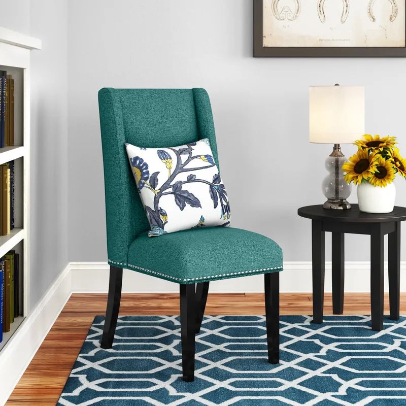 Elegant Teal Upholstered Parsons Side Chair with Nailhead Trim