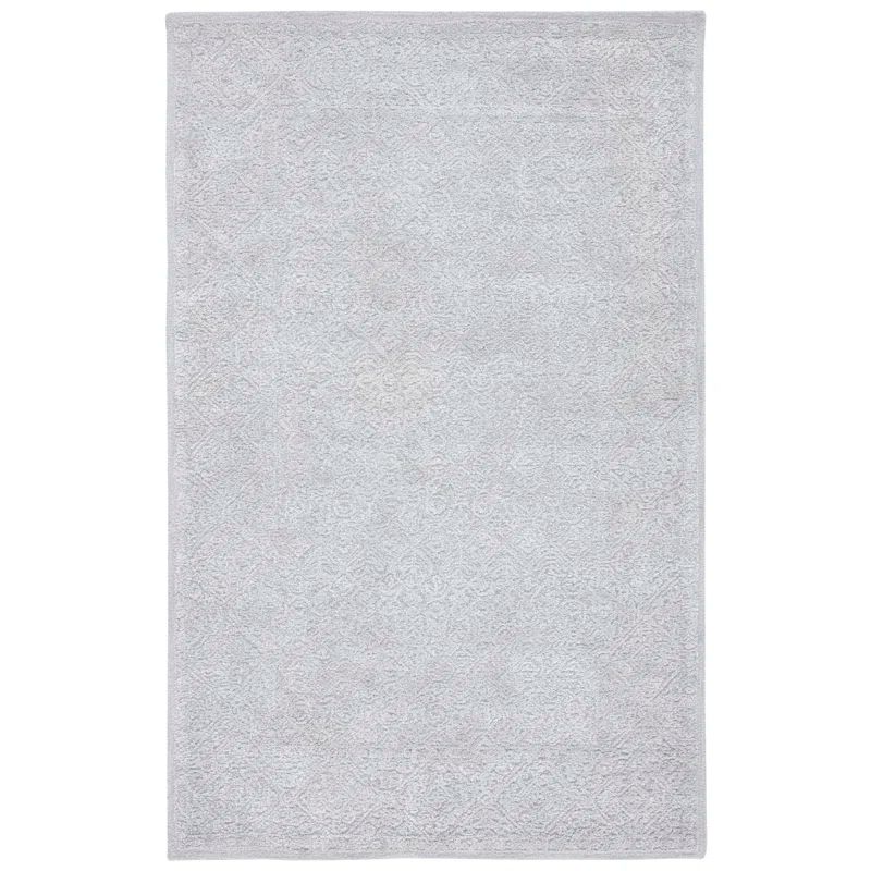 Handmade Gray Tufted Wool and Silk Area Rug 5' x 8'