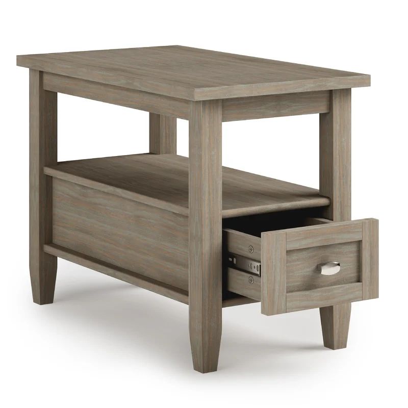 Rustic Distressed Gray Solid Wood End Table with Storage