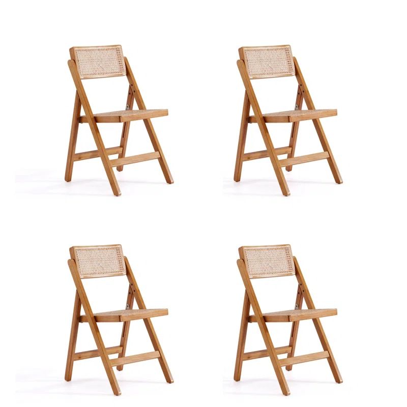 Natural Cane and Wood Folding Dining Side Chair Set