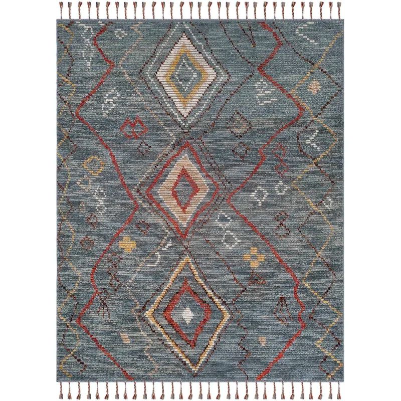 Bohemian Denim Blue Hand-Knotted Wool 8' x 10' Area Rug