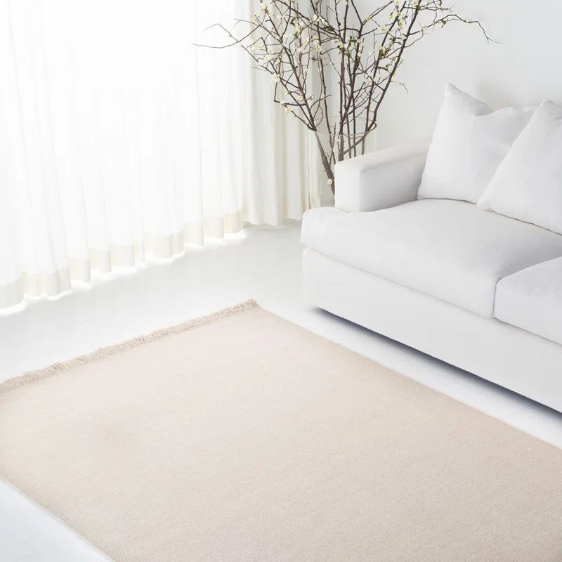 Beige Hand-Knotted Wool Rectangular Area Rug, 9' x 12'