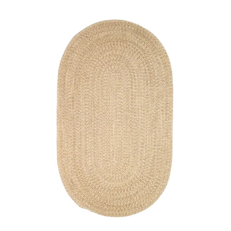 Beige Oval Braided Wool 8' x 10' Reversible Rug