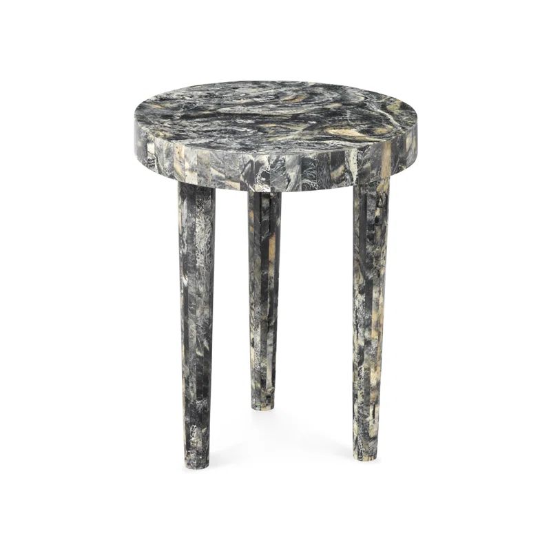 Artemis Swirled Black Resin Round Side Table, 14"x16"