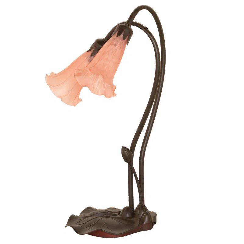 Pink Stained Glass 2-Light Bronze Table Lamp