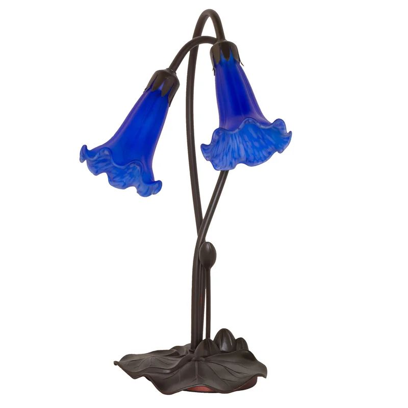 Indigo Blue Pond Lily 2-Light Accent Lamp in Mahogany Bronze