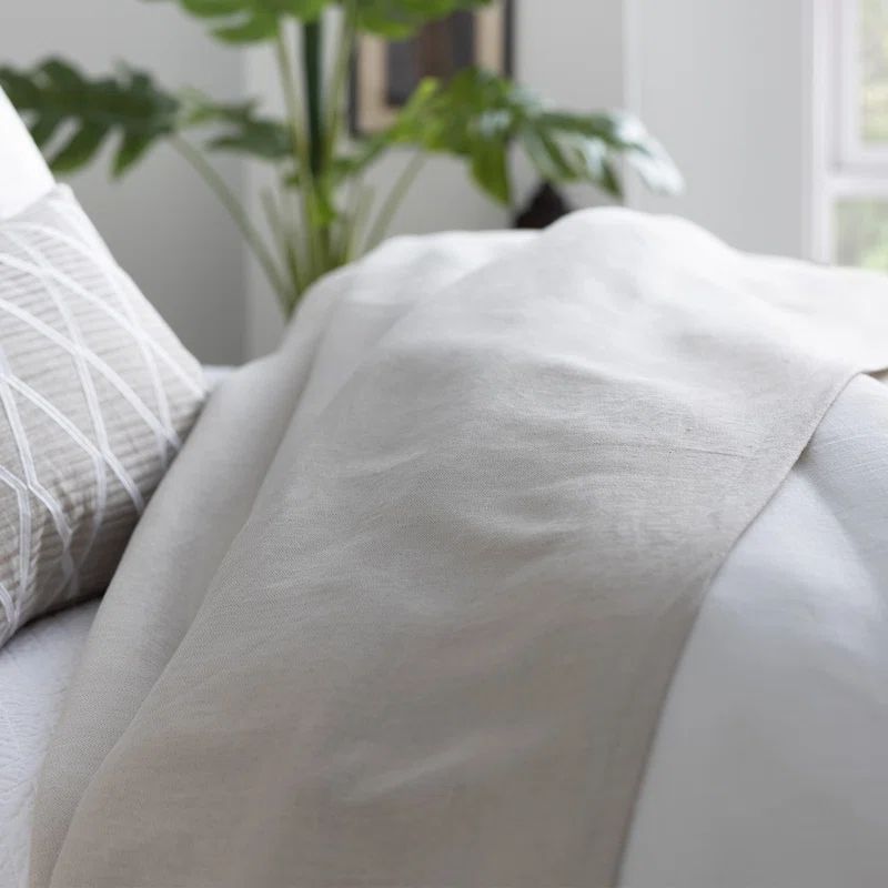 King-Sized Beige Cotton Linen Summer Blanket