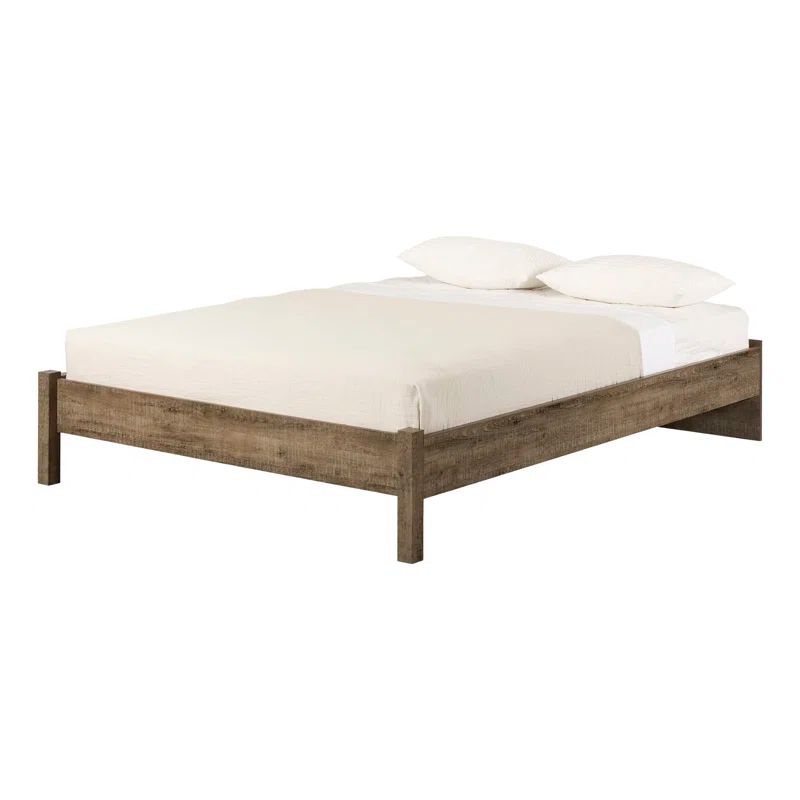 Weathered Oak Queen Platform Bed with Slats and Headboard