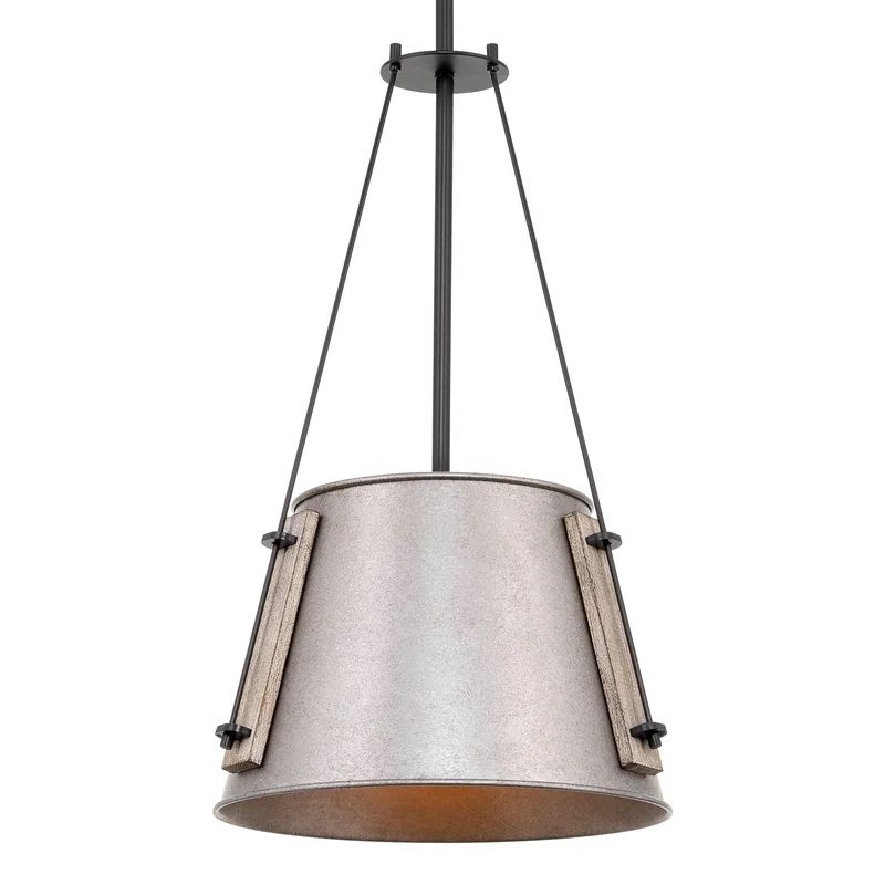 Industrial Matte Black and Galvanized Metal Pendant Light