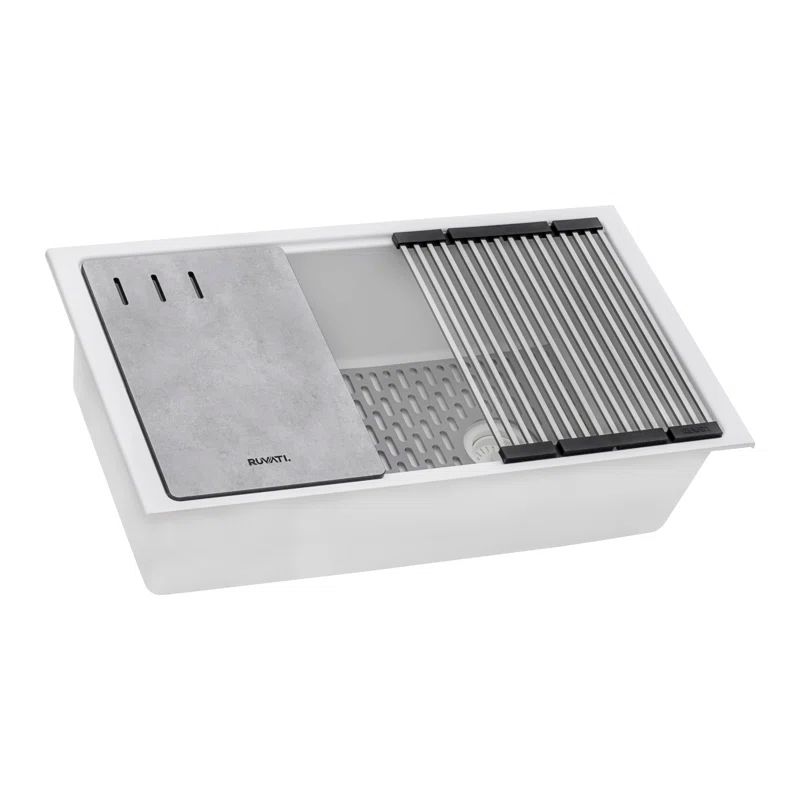 Arctic White Granite Composite Drop-In Workstation Sink