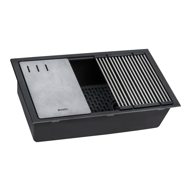 Midnight Black Granite Composite Drop-in Kitchen Sink with Workstation