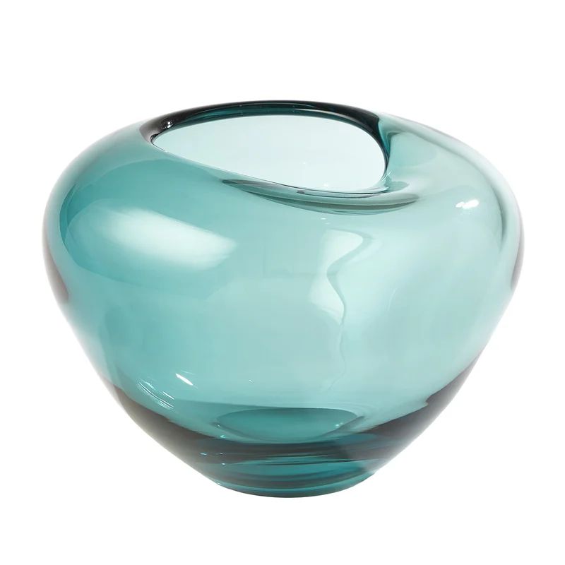 Azure Undulating Handcrafted Glass Vase - 12.25''