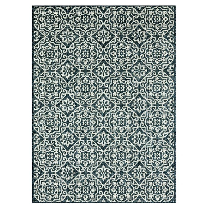 Danica Blue & White Geometric 8' x 10' Synthetic Area Rug