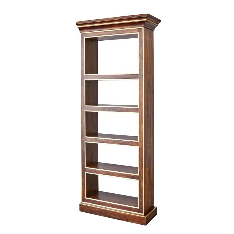 Mango Wood and Brass 5-Tier Freestanding Bookcase