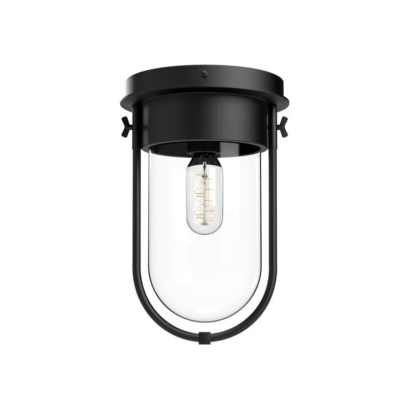 Cyrus 11.5" Matte Black Clear Glass Incandescent Flush Mount