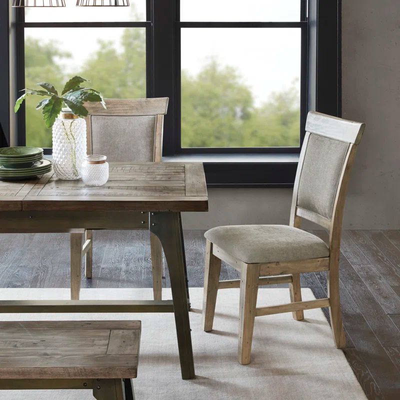 Cream Upholstered Solid Wood Dining Side Chair Set