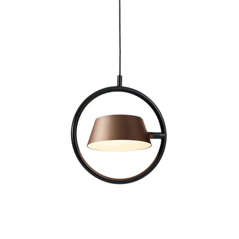 Black LED Drum Pendant Light with Bronze Shade