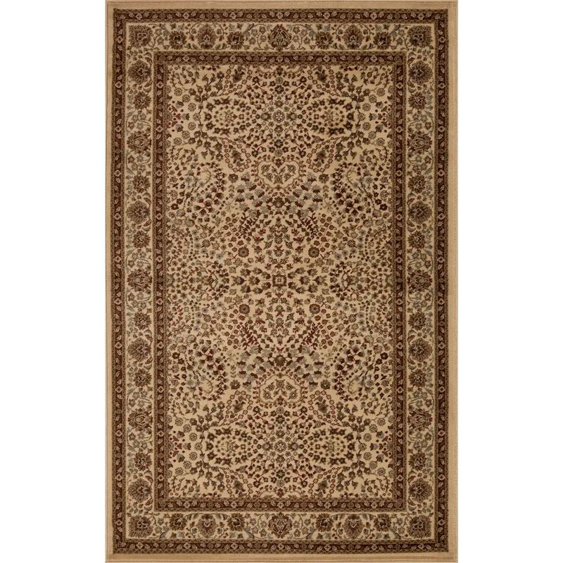 Taupe Oriental Floral Scroll Synthetic Area Rug, 7' x 9'