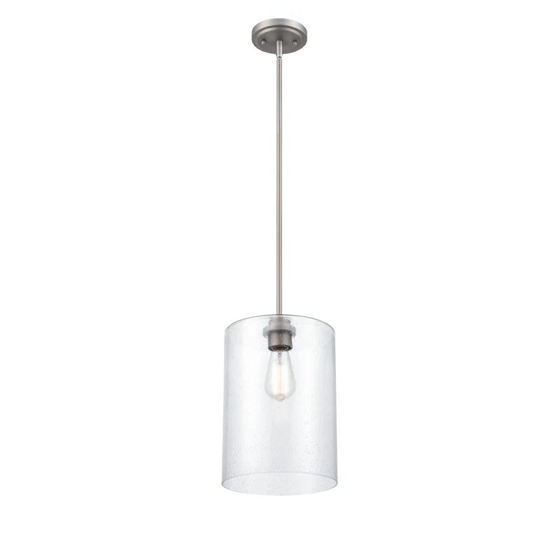Elegant Mini-Pendant Light with Seeded Glass Shade in Satin Nickel