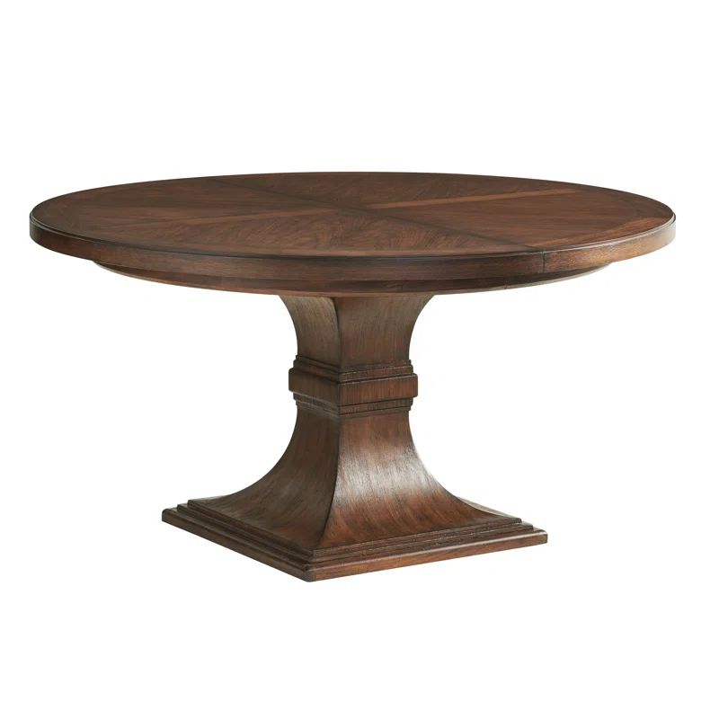 58" Brown Walnut Extendable Round Dining Table