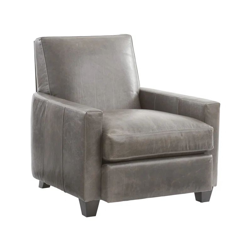 Gray Leather Armchair with Wooden Legs