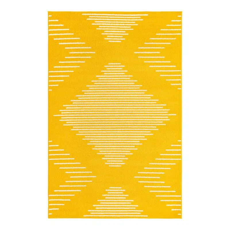 Kai Yellow Geometric Stain-Resistant Synthetic Rug