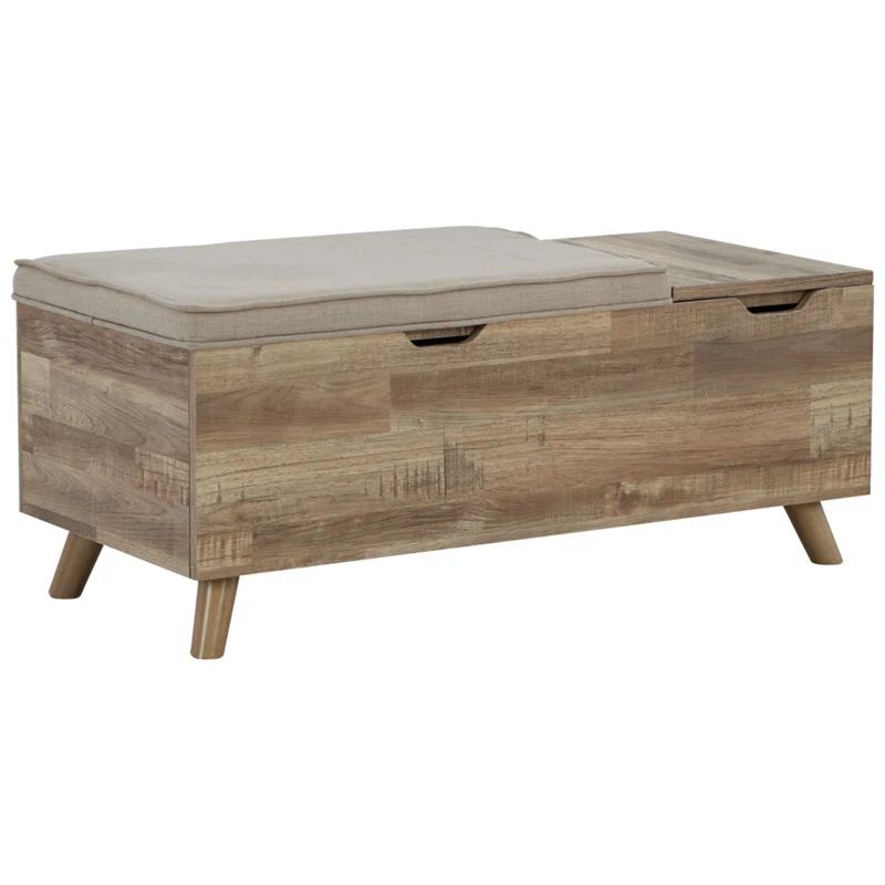 Gerdanet Butcher-Block Effect Storage Bench in Beige/Brown