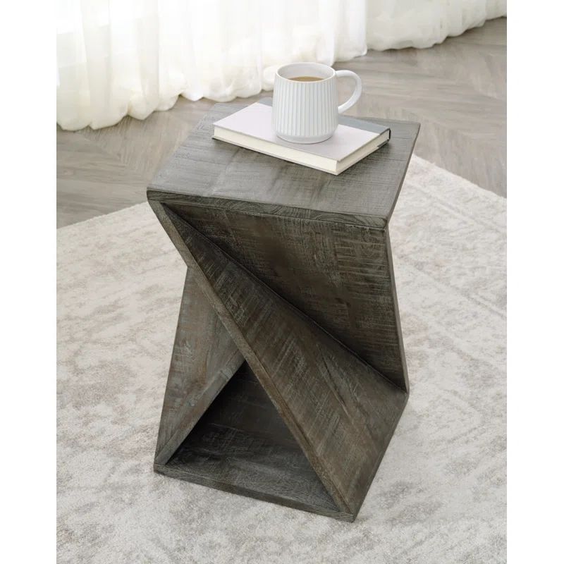 Zalemont Distressed Gray Solid Wood Square End Table