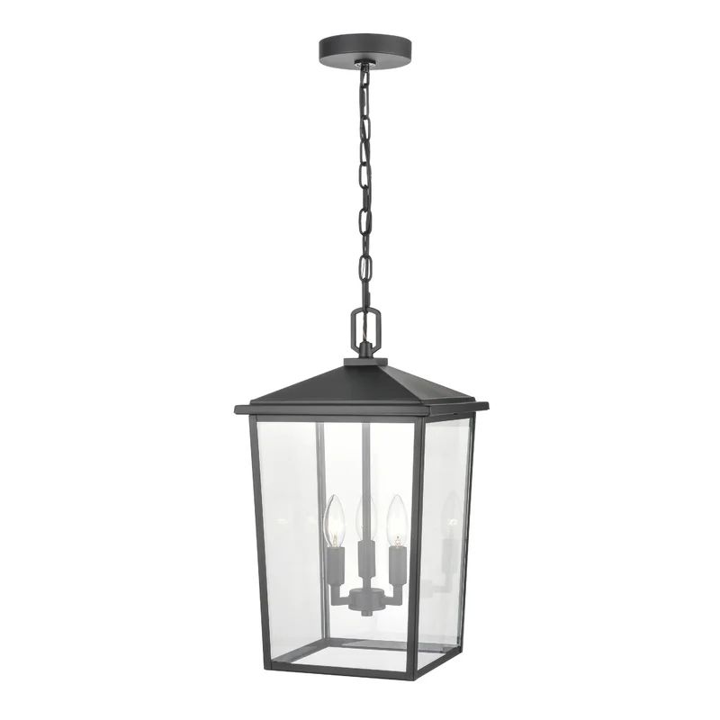Fetterton Contemporary Black Glass Outdoor Lantern, 11" Wide