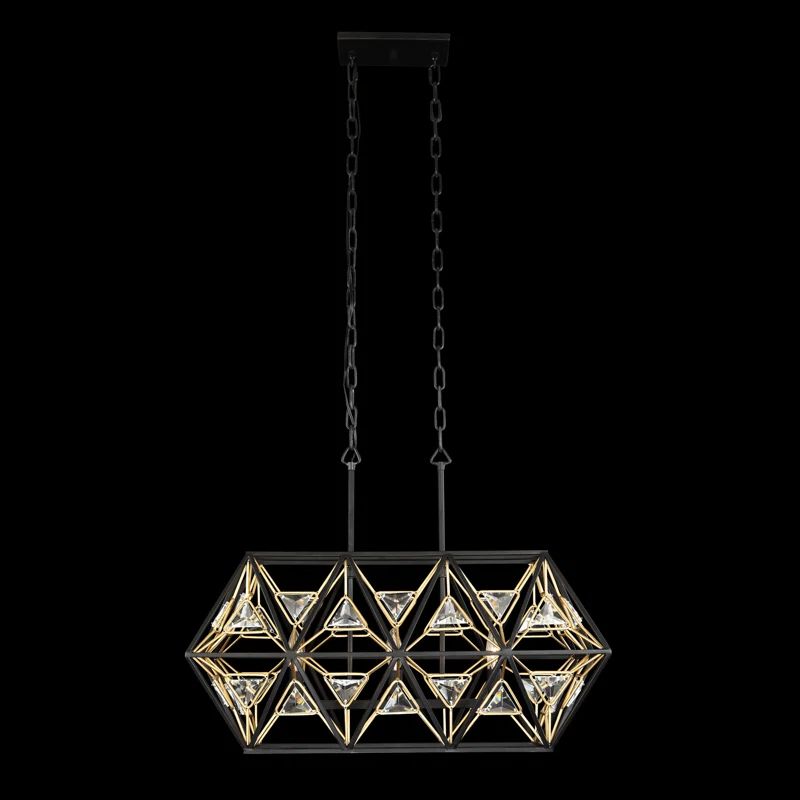 Matte Black and Gold Geometric Crystal 3-Light Pendant