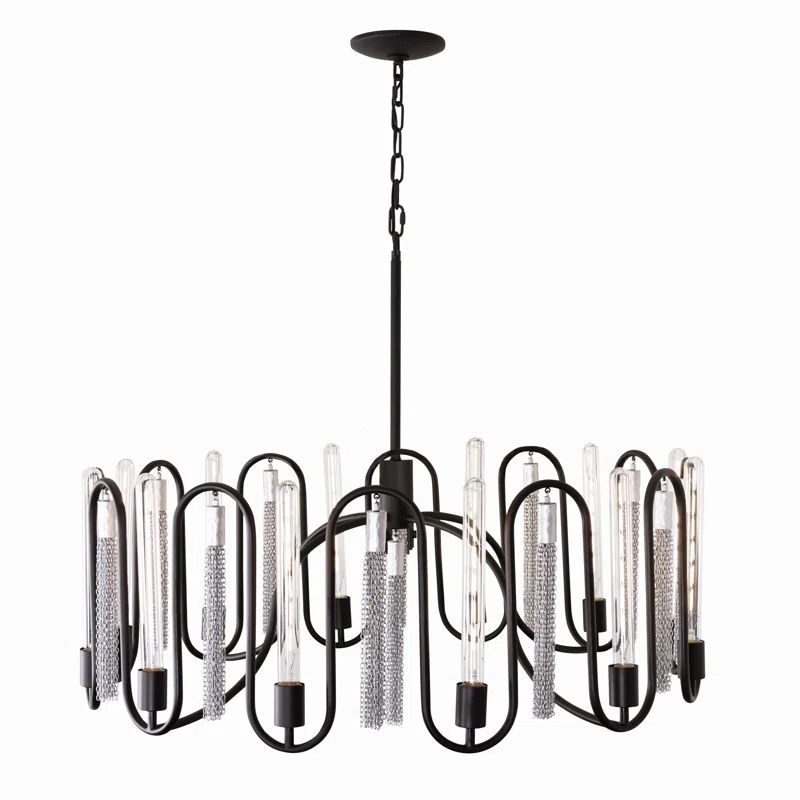 Darden 18" Rustic Drum Chandelier in Matte Black & Painted Chrome