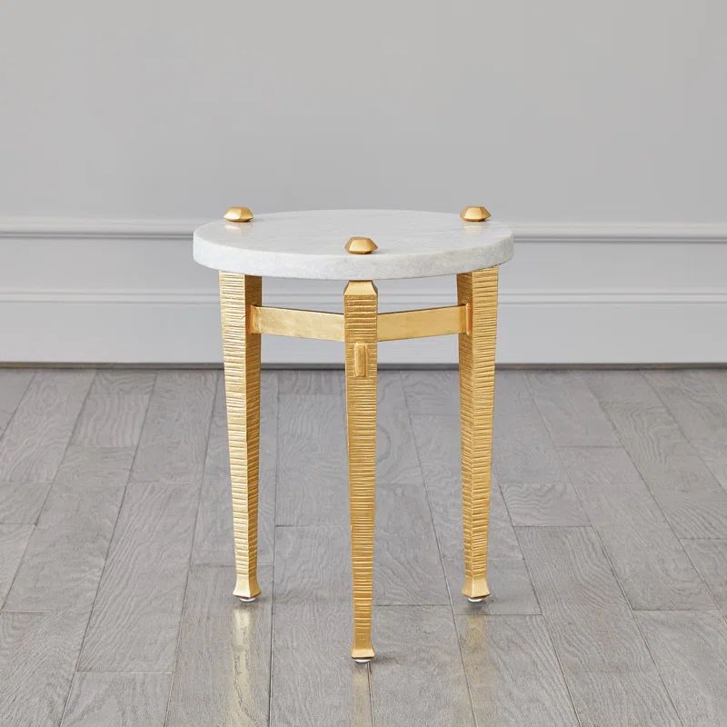 Contemporary Round Marble Drinks Table with Gold Leaf Base
