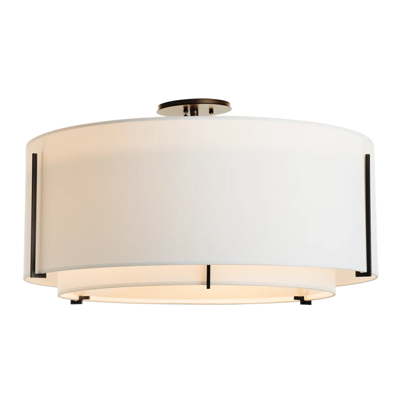 Exos Elegant 3-Light Semi-Flush Mount in Black with Dual Drum Shade