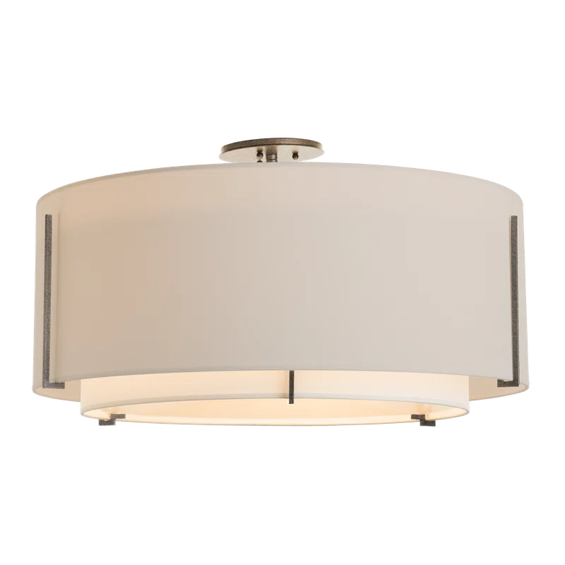 Exos Double Shade Drum Semi-Flush Mount in Natural Iron & Flax