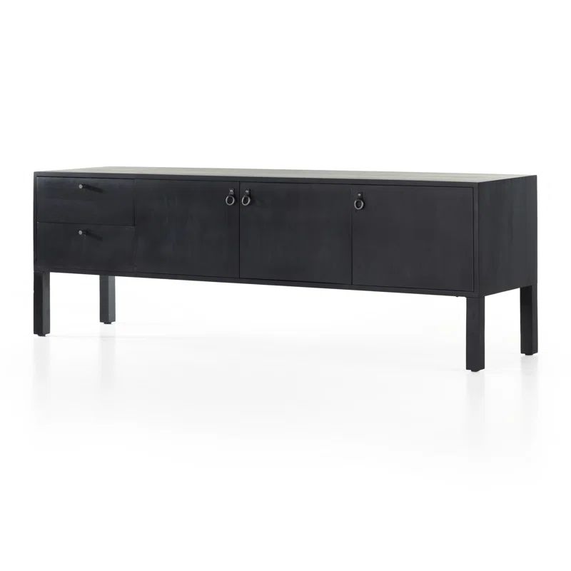 Contemporary 80'' Black Wash Poplar Media Console with Cabinet