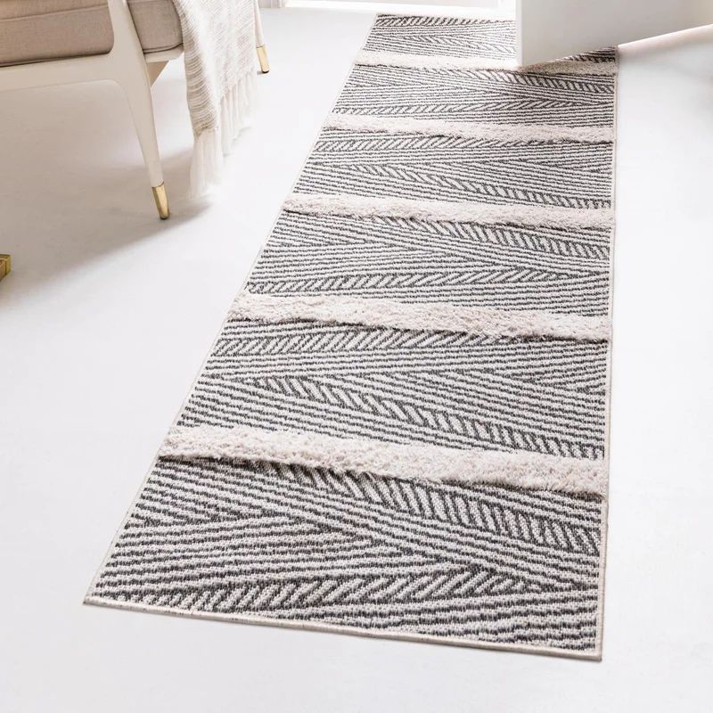 Casa Anthracite Cotton Geometric Indoor Runner Rug 2'3" x 8'