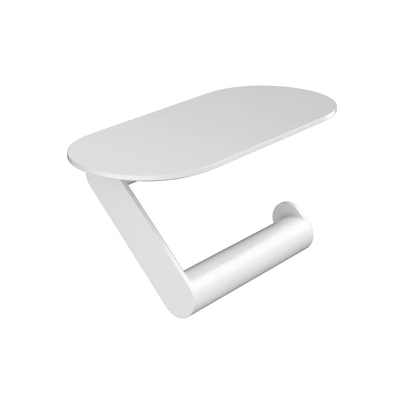 Matte White Modern Wall-Mount Toilet Paper Holder with Shelf