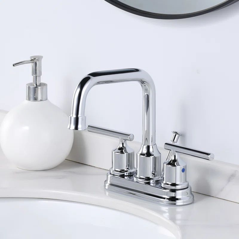 Chrome 4-Inch Centerset 2-Handle Bathroom Faucet with Drain Assembly