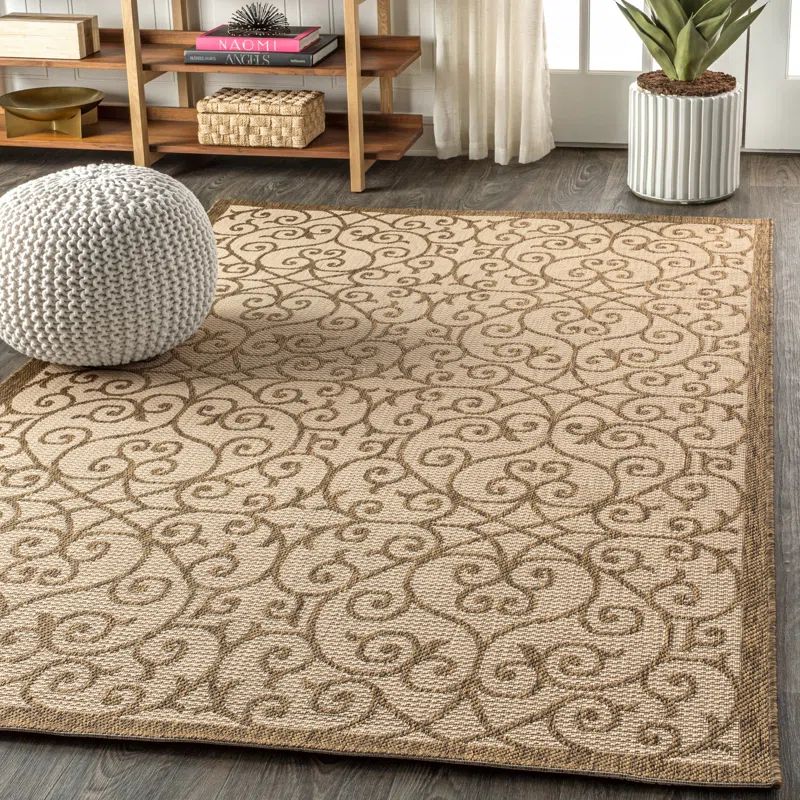 Madrid Vintage Filigree Beige/Brown 3' x 5' Synthetic Indoor/Outdoor Rug