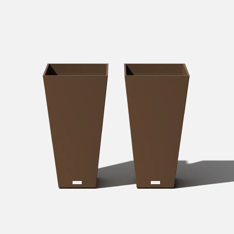 Espresso Brown 26" Modern Square Tapered Plastic Planter 2-Pack