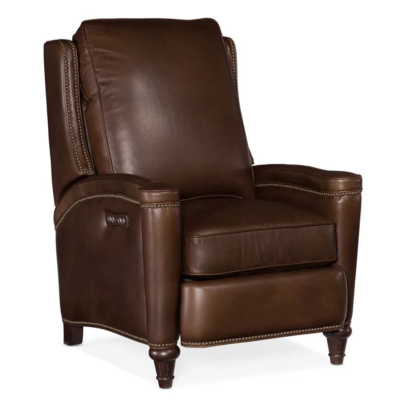 Espresso Genuine Leather Recliner with Dark Wood Frame