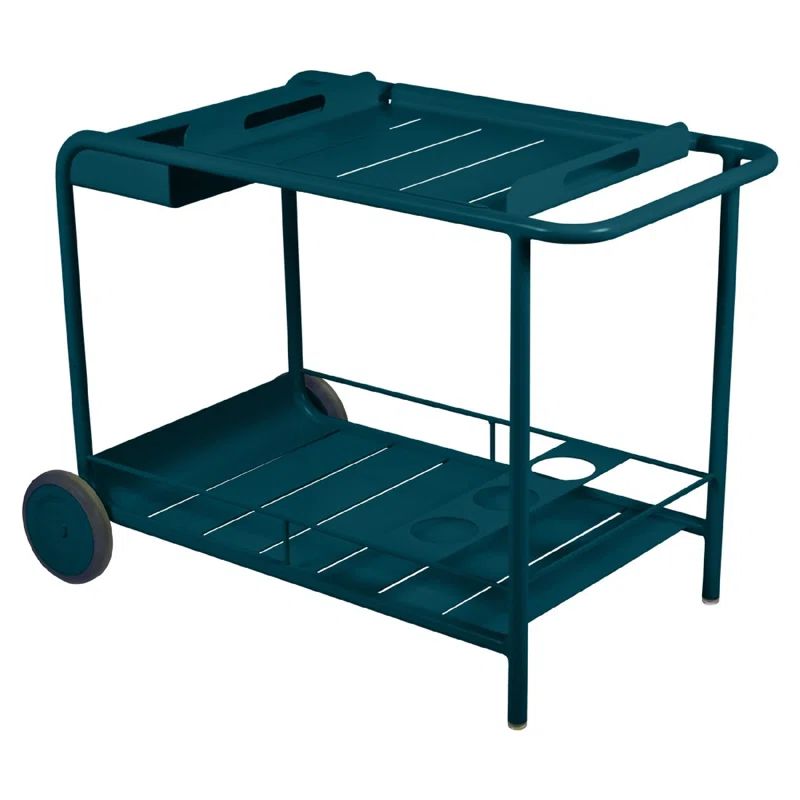 Acapulco Blue Luxembourg Metal Bar Cart with Wine Rack and Storage