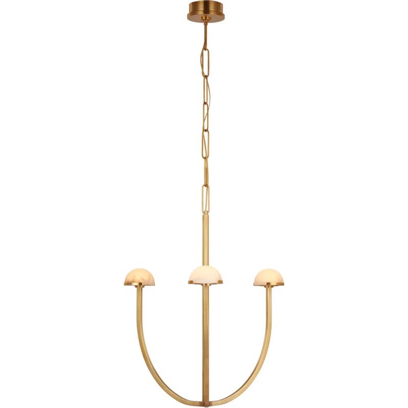 Antique Brass and Alabaster Medium Chandelier with LED Light