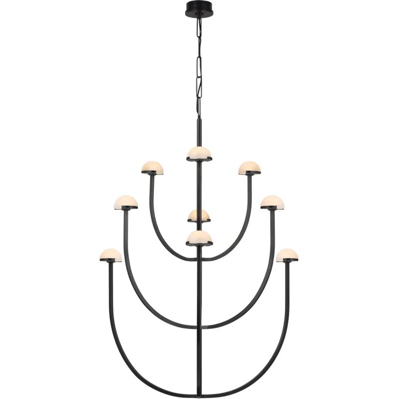 Pedra Curved Bronze 52" LED Chandelier with Alabaster Accents