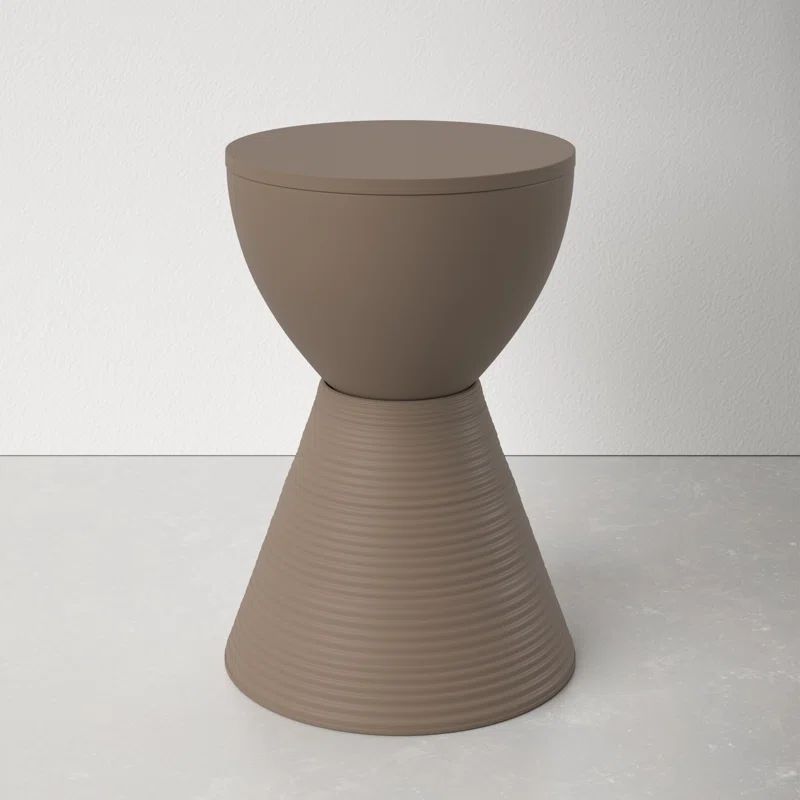 Taupe Round Plastic Pedestal End Table with Storage